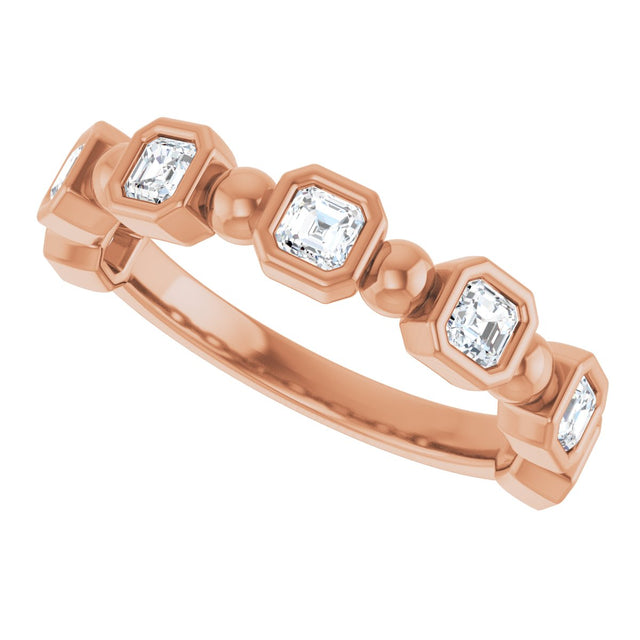 14K Gold Asscher Natural Diamond Beaded Bezel-Set Anniversary Band – 1/3–1 1/8 CTW - Rose Gold - view 5