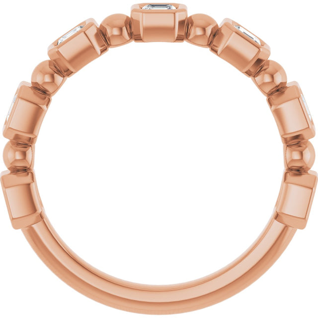 14K Gold Asscher Natural Diamond Beaded Bezel-Set Anniversary Band – 1/3–1 1/8 CTW - Rose Gold - view 2