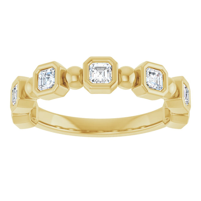 14K Gold Asscher Natural Diamond Beaded Bezel-Set Anniversary Band – 1/3–1 1/8 CTW - Yellow Gold - view 3