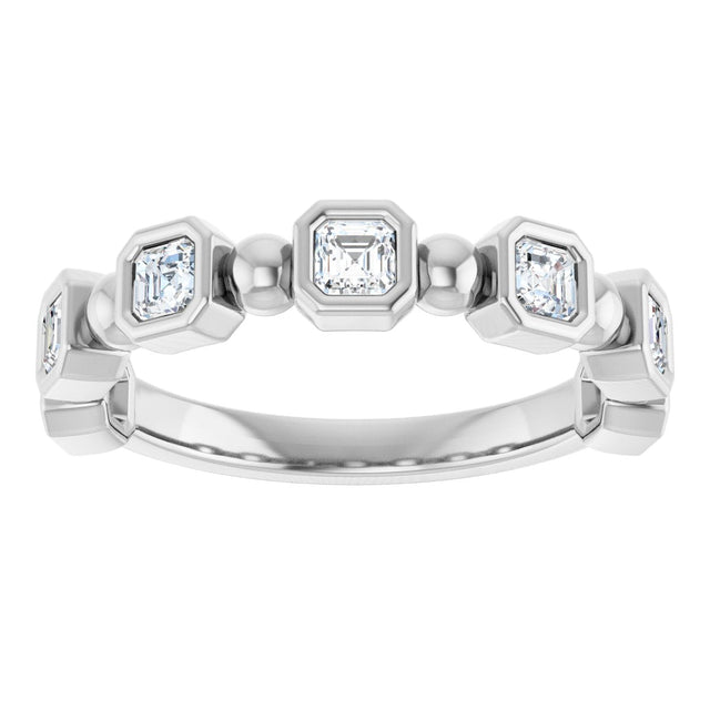 14K Gold Asscher Natural Diamond Beaded Bezel-Set Anniversary Band – 1/3–1 1/8 CTW - White Gold - view 3