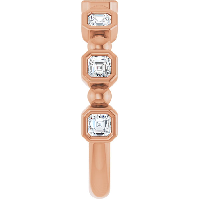 14K Gold Asscher Natural Diamond Beaded Bezel-Set Anniversary Band – 1/3–1 1/8 CTW - Rose Gold - view 4