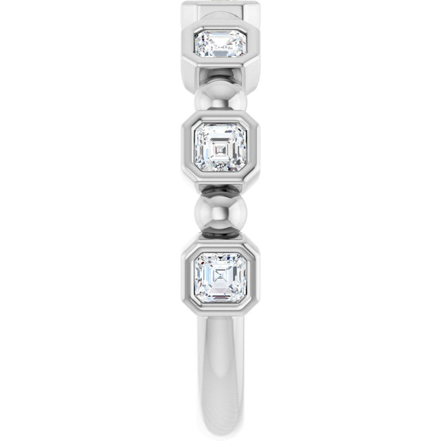Platinum Asscher Natural Diamond Beaded Bezel-Set Anniversary Band – 1/3–1 1/8 CTW - view 4