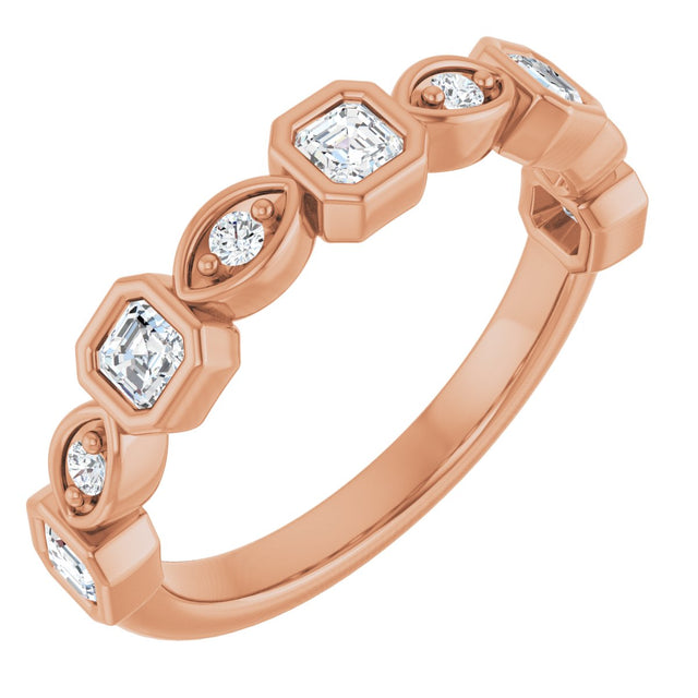 14K Gold Asscher Natural Diamond Anniversary Band – 3/8–9/10 CTW - Rose Gold