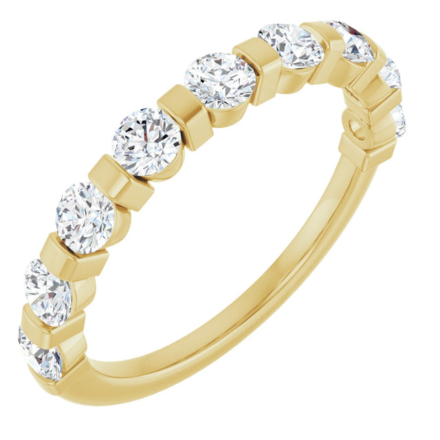 10K Gold Round Lab-Grown Diamond Bar Channel-Set Anniversary Band – 7/8–1 1/3 CTW - Yellow Gold