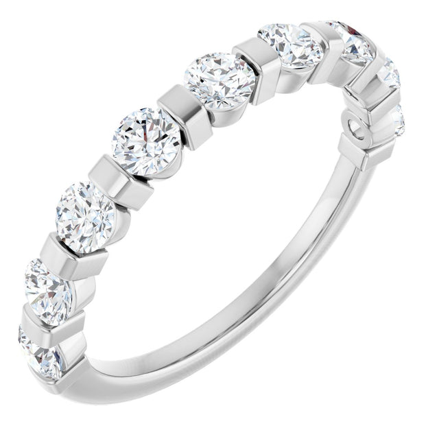 14K Gold Round Natural Diamond Bar Channel-Set Anniversary Band – 1/4–3/4 CTW - White Gold