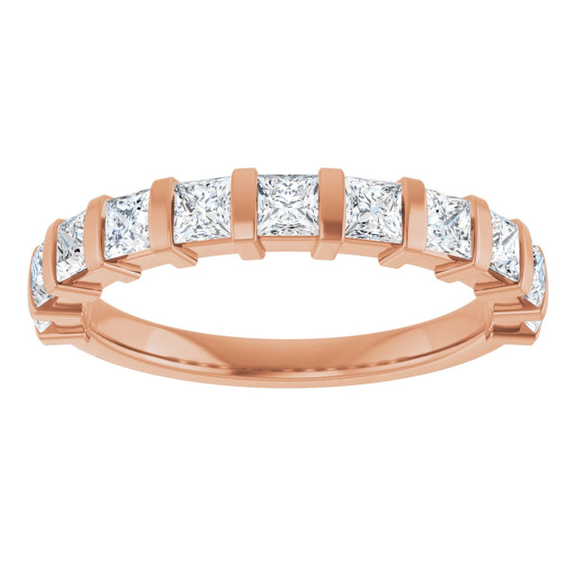 10K Gold Square Natural Diamond Bar Channel-Set Anniversary Band – 3/8–1 1/6 CTW - Rose Gold - view 3