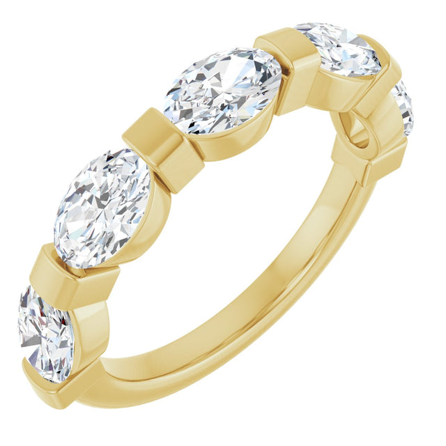 10K Gold Oval Natural Diamond Bar Channel-Set Anniversary Band – 1 1/3–1 7/8 CTW (Style 123675) - Yellow Gold