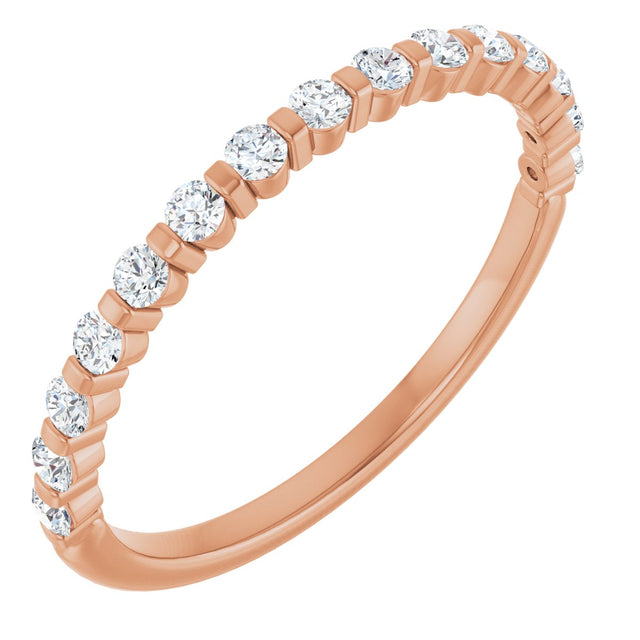 14K Gold Round Natural Diamond Bar Channel-Set Anniversary Band – 1/4–3/4 CTW - Rose Gold