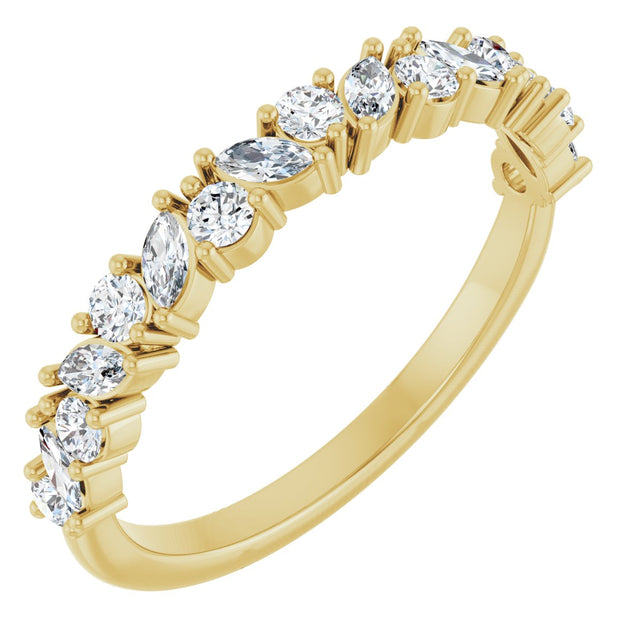 14K Gold Marquise Lab-Grown Diamond Scattered Anniversary Band – 3x1.5 mm Stones - Yellow Gold