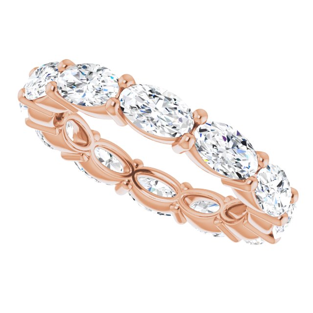 14K Gold Oval Natural Diamond Eternity Band – 5x3 mm Stones - Rose Gold - view 5