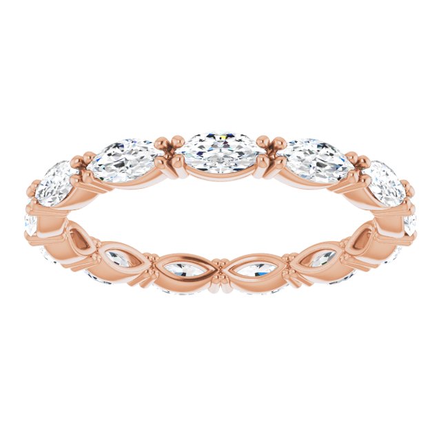 14K Gold Marquise Natural Diamond Eternity Band – 4x2 mm Stones - Rose Gold - view 3
