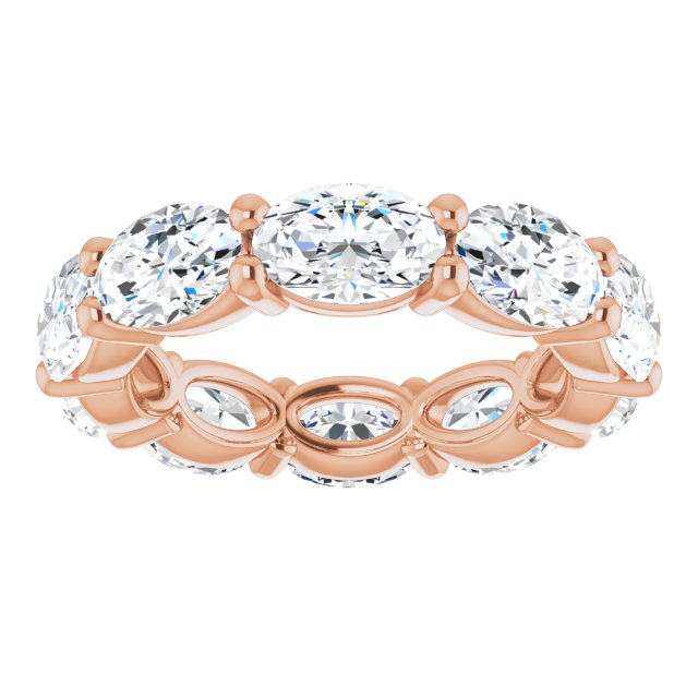 14K Gold Oval Lab-Grown Diamond Eternity Band – 6x4 mm Stones - Rose Gold - view 3