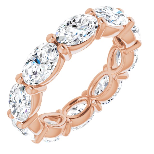 14K Gold Oval Natural Diamond Eternity Band – 6x4 mm Stones - Rose Gold