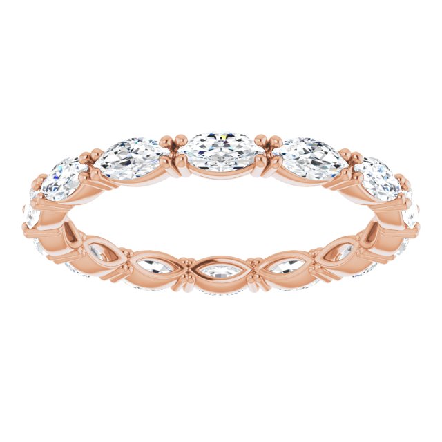 14K Gold Marquise Natural Diamond Eternity Band – 4x2 mm Stones - Rose Gold - view 3
