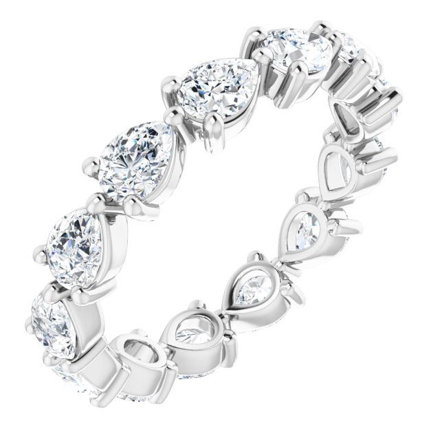 14K Gold Pear Natural Diamond Eternity Band – 4x3 mm Stones - White Gold