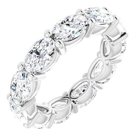 14K Gold Oval Natural Diamond Eternity Band – 6x4 mm Stones - White Gold