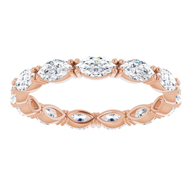14K Gold Marquise Natural Diamond Eternity Band – 4.5x2.5 mm Stones - Rose Gold - view 3