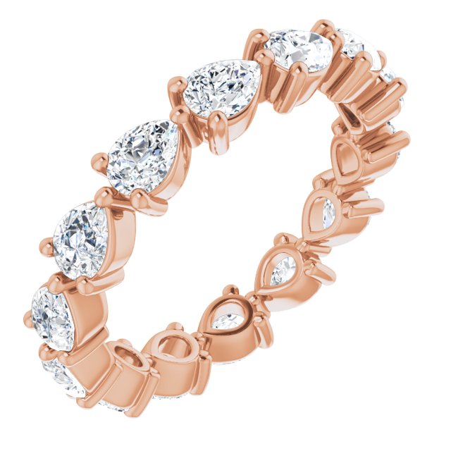 14K Gold Pear Natural Diamond Eternity Band – 4x3 mm Stones - Rose Gold