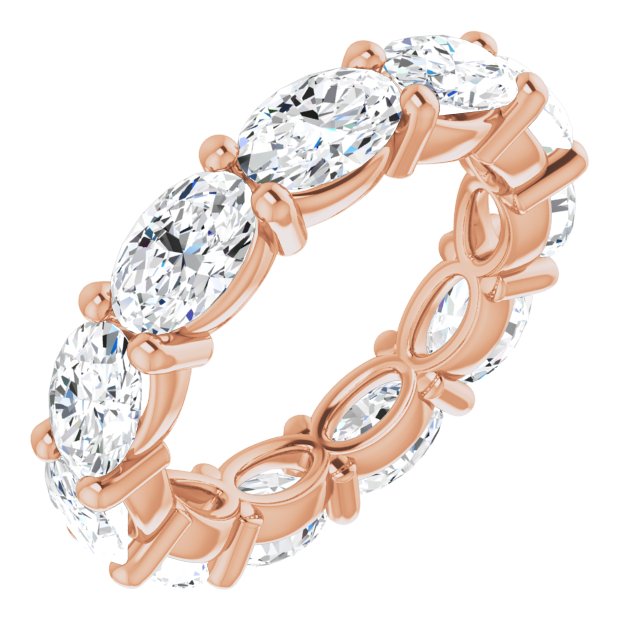 14K Gold Oval Natural Diamond Eternity Band – 6x4 mm Stones - Rose Gold