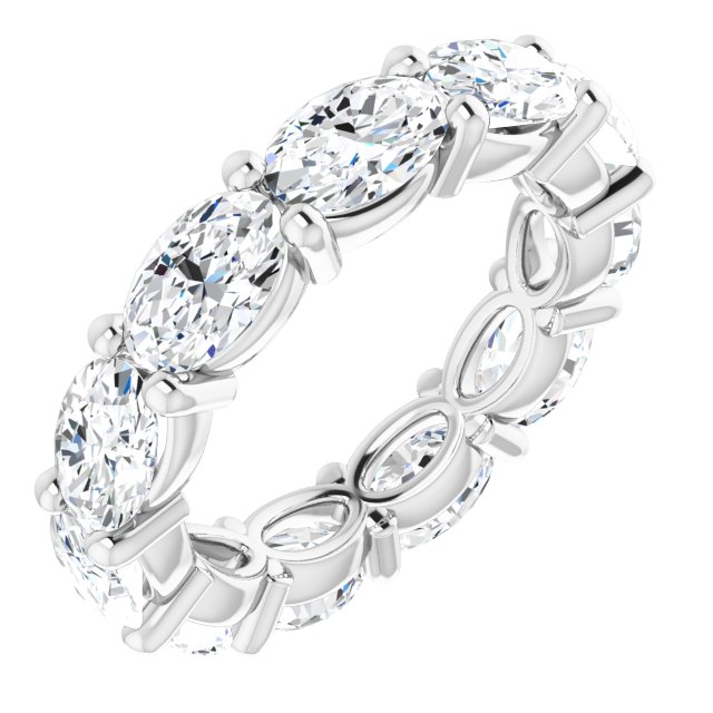 14K Gold Oval Natural Diamond Eternity Band – 6x4 mm Stones - White Gold