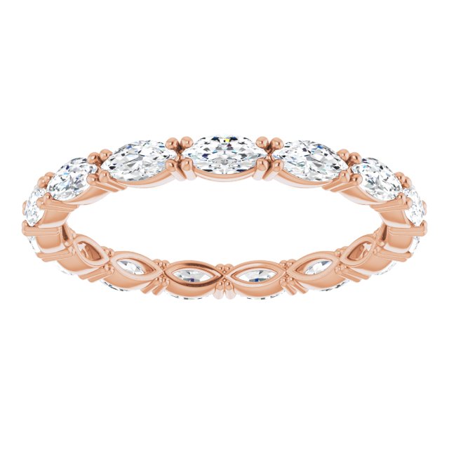 14K Gold Marquise Natural Diamond Eternity Band – 4x2 mm Stones - Rose Gold - view 3