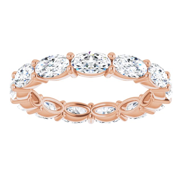14K Gold Oval Natural Diamond Eternity Band – 5x3 mm Stones - Rose Gold - view 3