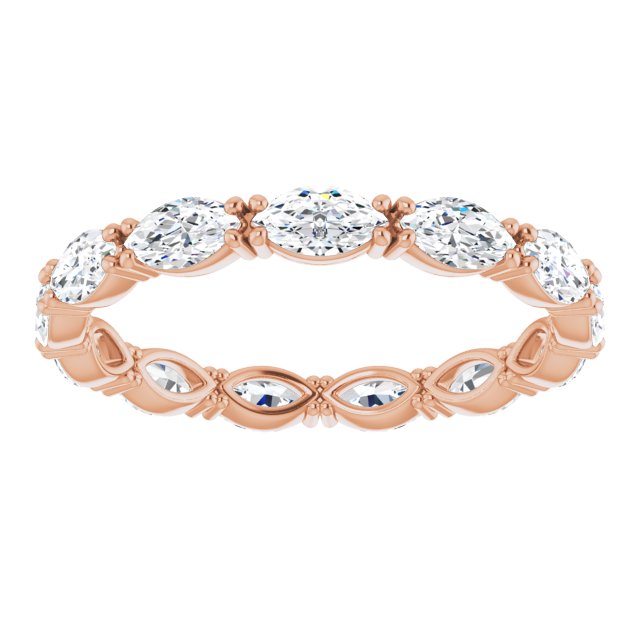 14K Gold Marquise Natural Diamond Eternity Band – 4.5x2.5 mm Stones - Rose Gold - view 3