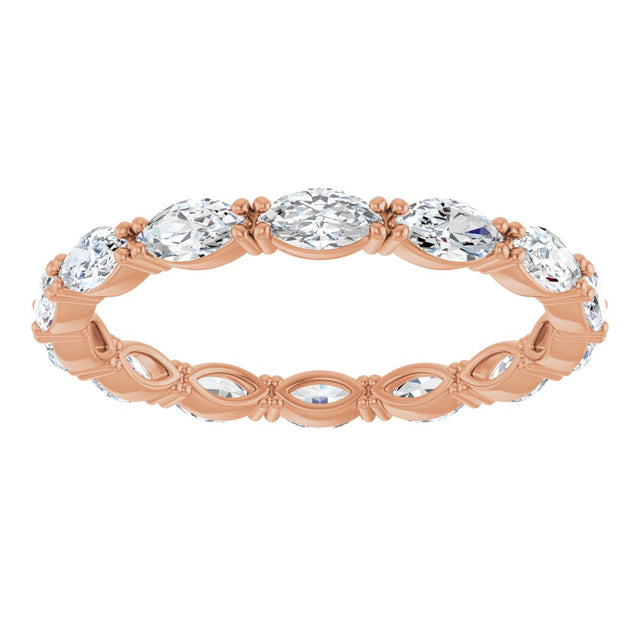 14K Gold Marquise Natural Diamond Eternity Band – 4.3x2.25 mm Stones - Rose Gold - view 3