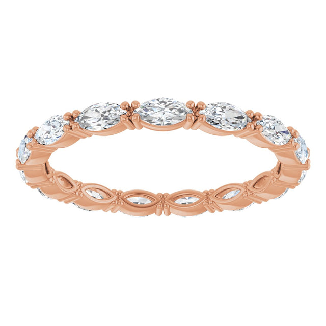 14K Gold Marquise Natural Diamond Eternity Band – 4x2 mm Stones - Rose Gold - view 3