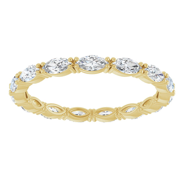 14K Gold Marquise Natural Diamond Eternity Band – 4x2 mm Stones - Yellow Gold - view 3