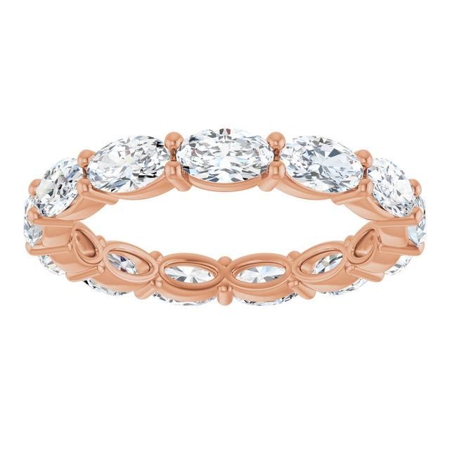 14K Gold Oval Lab-Grown Diamond Eternity Band – 5x3 mm Stones - Rose Gold - view 3