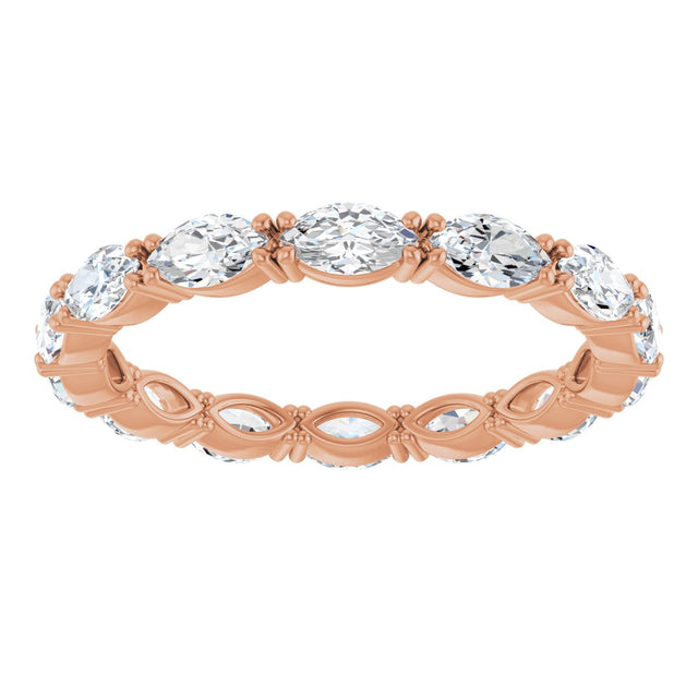 14K Gold Marquise Natural Diamond Eternity Band – 4.5x2.5 mm Stones - Rose Gold - view 3