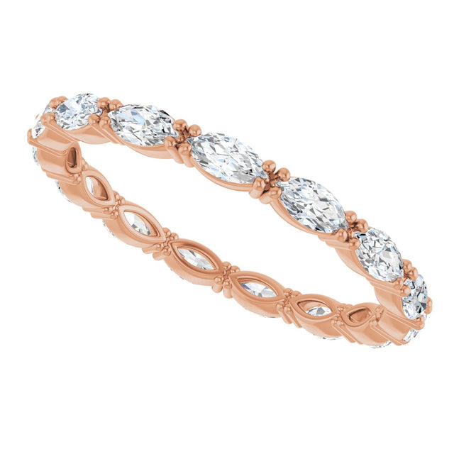 14K Gold Marquise Natural Diamond Eternity Band – 4x2 mm Stones - Rose Gold - view 5