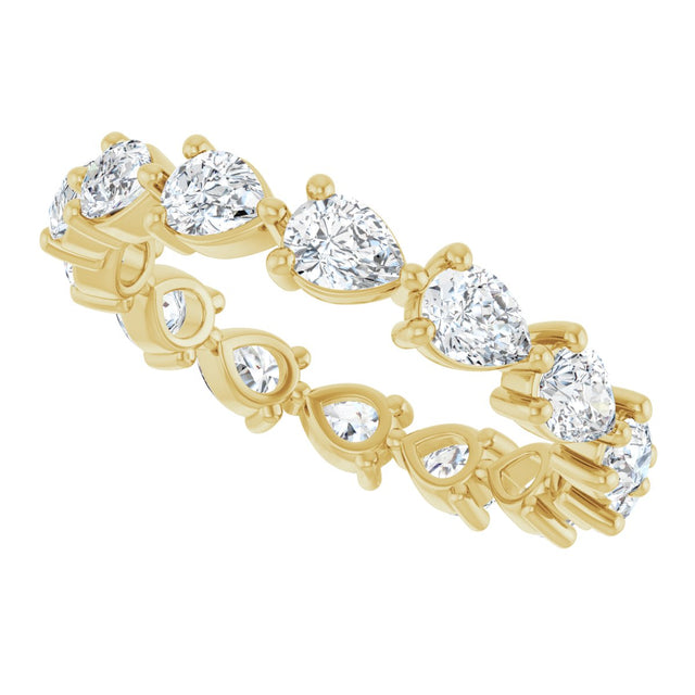 14K Gold Pear Natural Diamond Eternity Band – 4x3 mm Stones - Yellow Gold - view 5