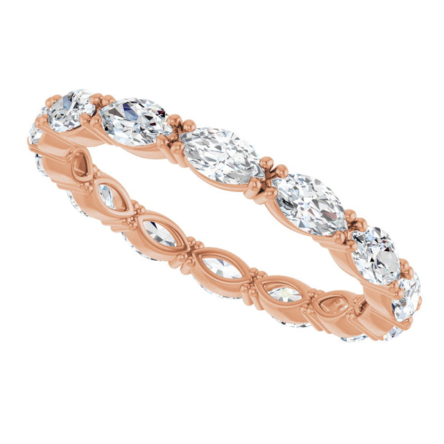 14K Gold Marquise Natural Diamond Eternity Band – 4.5x2.5 mm Stones - Rose Gold - view 5