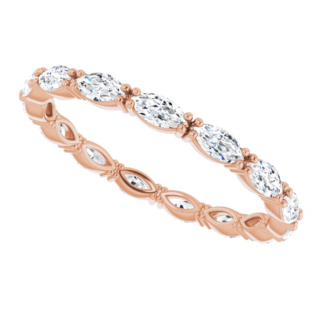 14K Gold Marquise Natural Diamond Eternity Band – 4x2 mm Stones - Rose Gold - view 5