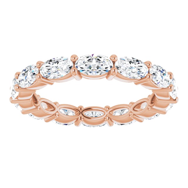 14K Gold Oval Natural Diamond Eternity Band – 5x3 mm Stones - Rose Gold - view 3