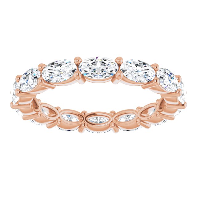 14K Gold Oval Lab-Grown Diamond Eternity Band – 5x3 mm Stones - Rose Gold - view 3