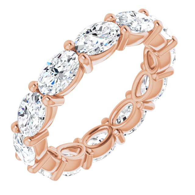 14K Gold Oval Natural Diamond Eternity Band – 6x4 mm Stones - Rose Gold