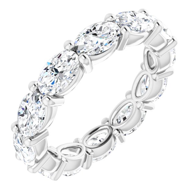14K Gold Oval Natural Diamond Eternity Band – 6x4 mm Stones - White Gold