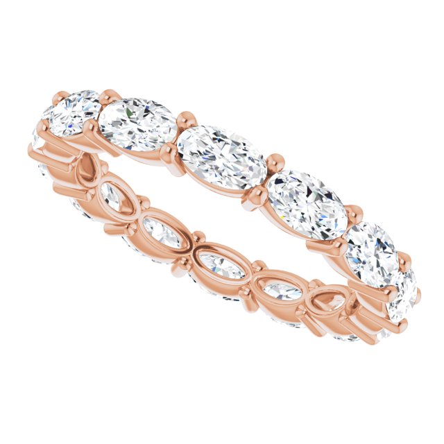 14K Gold Oval Natural Diamond Eternity Band – 5x3 mm Stones - Rose Gold - view 5