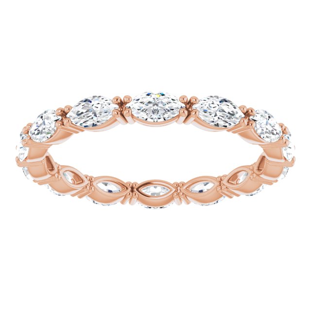14K Gold Marquise Natural Diamond Eternity Band – 4.5x2.5 mm Stones - Rose Gold - view 3