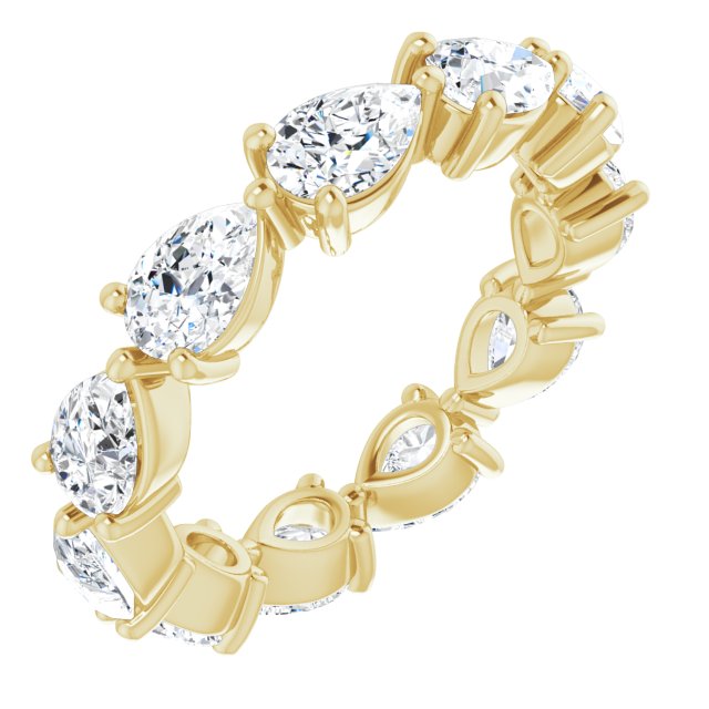 14K Gold Pear Natural Diamond Eternity Band – 6x4 mm Stones - Yellow Gold