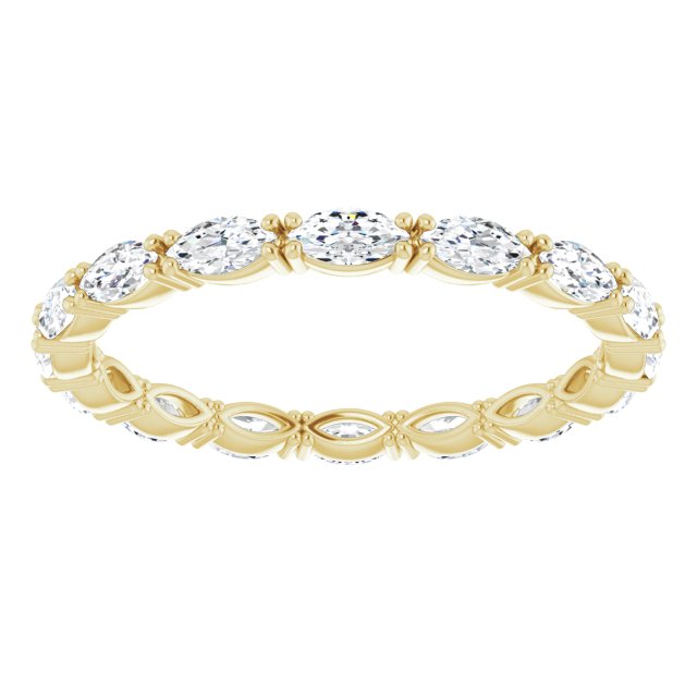 14K Gold Marquise Natural Diamond Eternity Band – 4x2 mm Stones - Yellow Gold - view 3