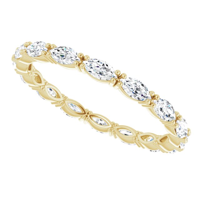 14K Gold Marquise Natural Diamond Eternity Band – 4x2 mm Stones - Yellow Gold - view 5