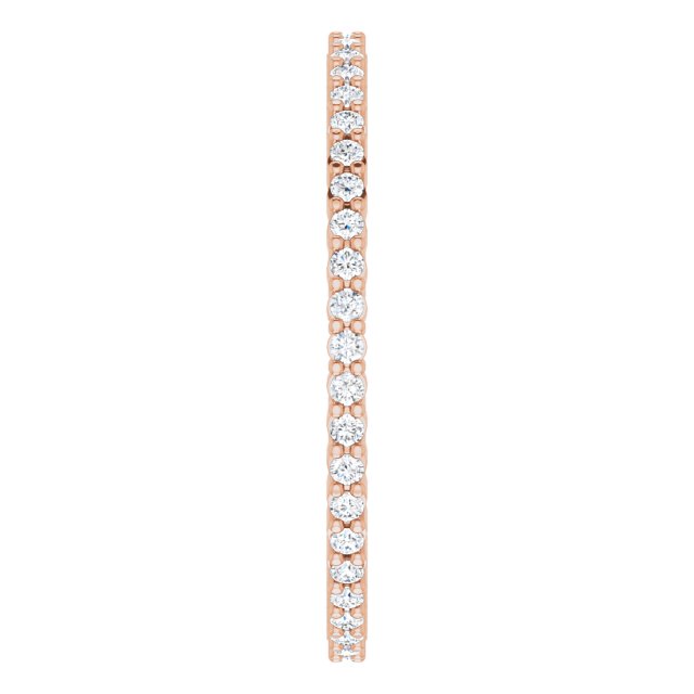 10K Gold Round Natural Diamond Shared-Prong Eternity Band – 1 mm Stones - Rose Gold - view 4