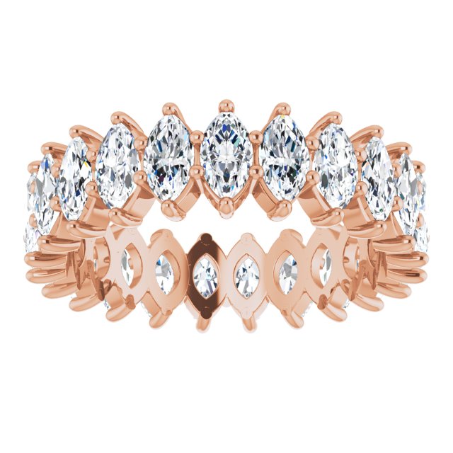 14K Gold Marquise Natural Diamond Shared-Prong Eternity Band – 4.25x2.25 mm Stones - Rose Gold - view 3