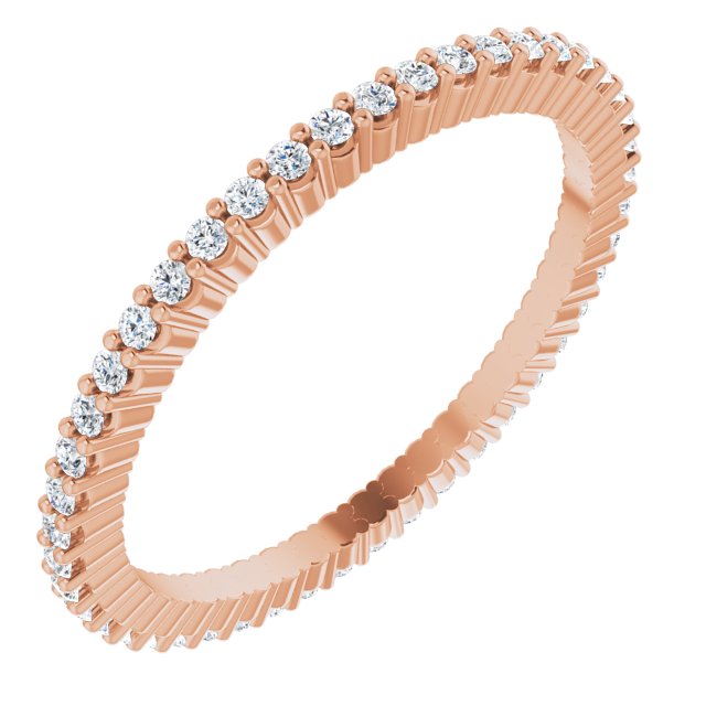 10K Gold Round Natural Diamond Shared-Prong Eternity Band – 1 mm Stones - Rose Gold