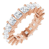 10K Gold Square Natural Diamond Shared-Prong Eternity Band – 3x3 mm Stones - Rose Gold