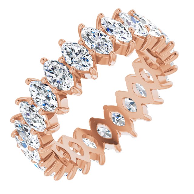 14K Gold Marquise Natural Diamond Shared-Prong Eternity Band – 4.25x2.25 mm Stones - Rose Gold